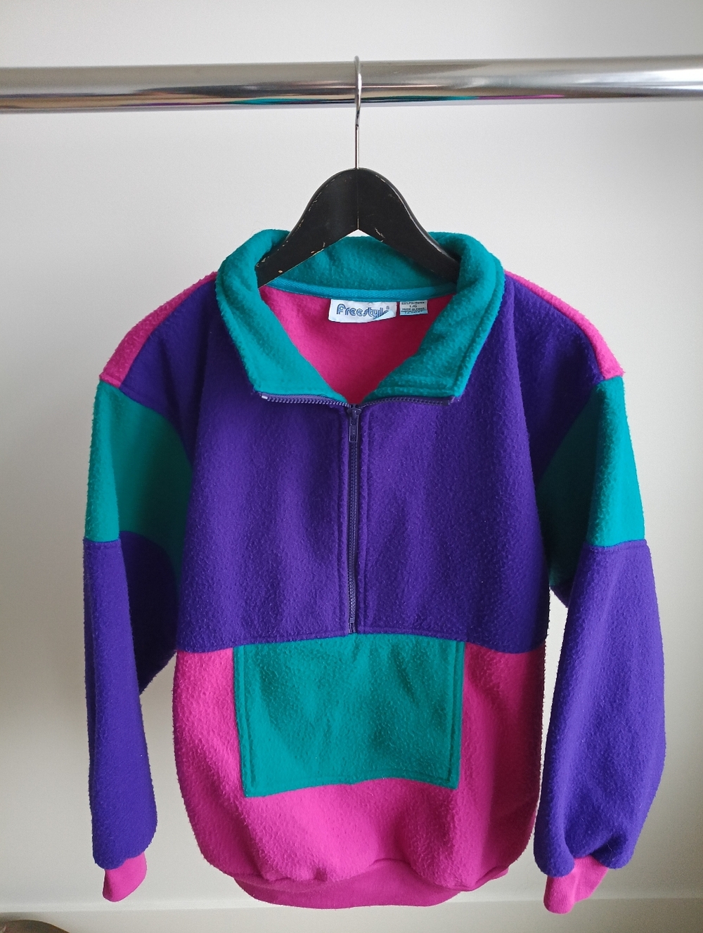 Vintage 90s Freestyle Neon Colorblock Fleece 1/2 Zip Pullover - Picture 3 of 4